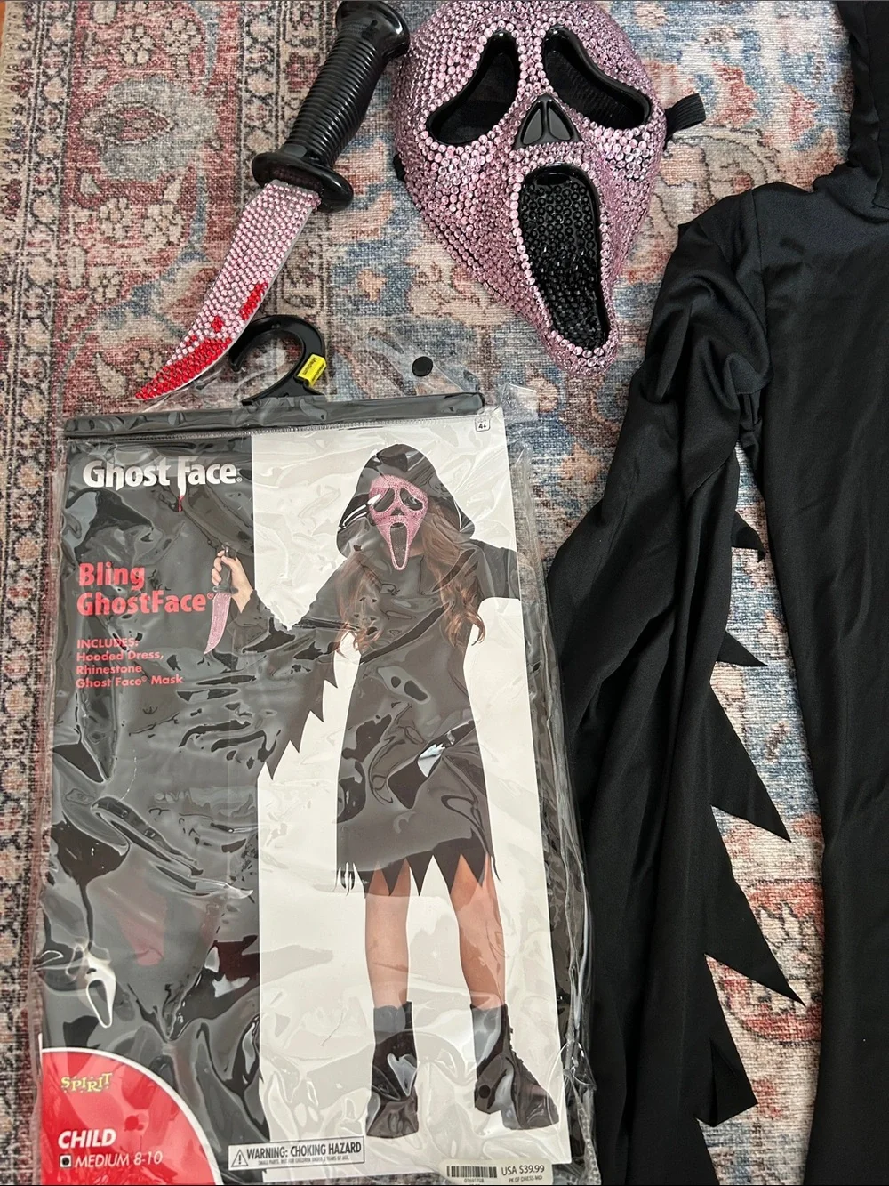 Bling Ghostface  costume with Mask and Bonus Bling Knife - child Medium 8-10